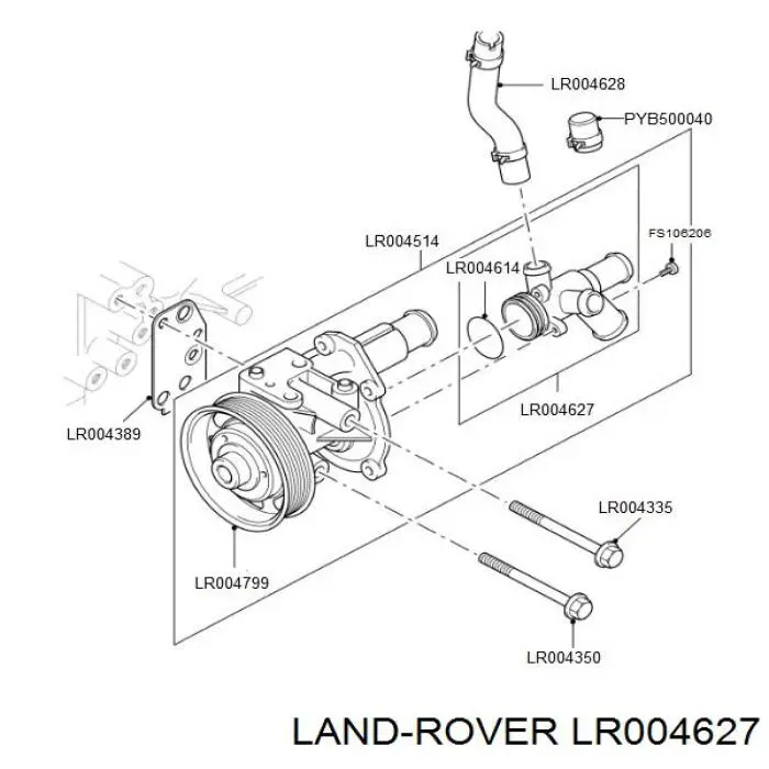 LR004627 Land Rover brida del sistema de refrigeración (triple)