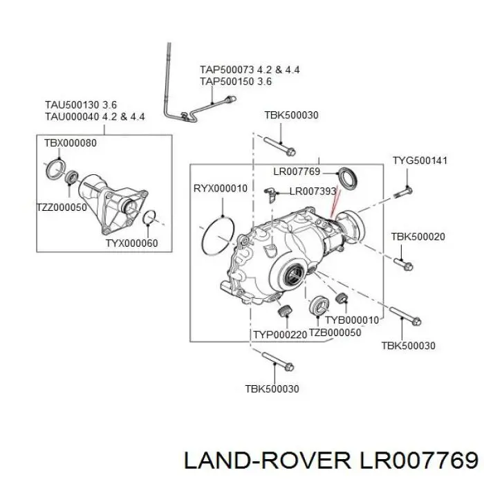 LR007769 Land Rover anillo retén, diferencial, delantero