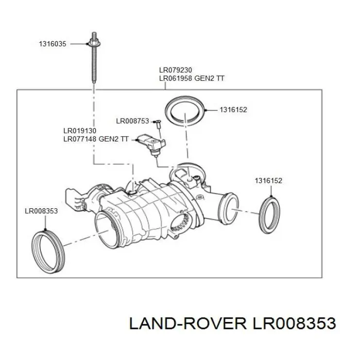 LR008353 Land Rover Junta del cuerpo de mariposa