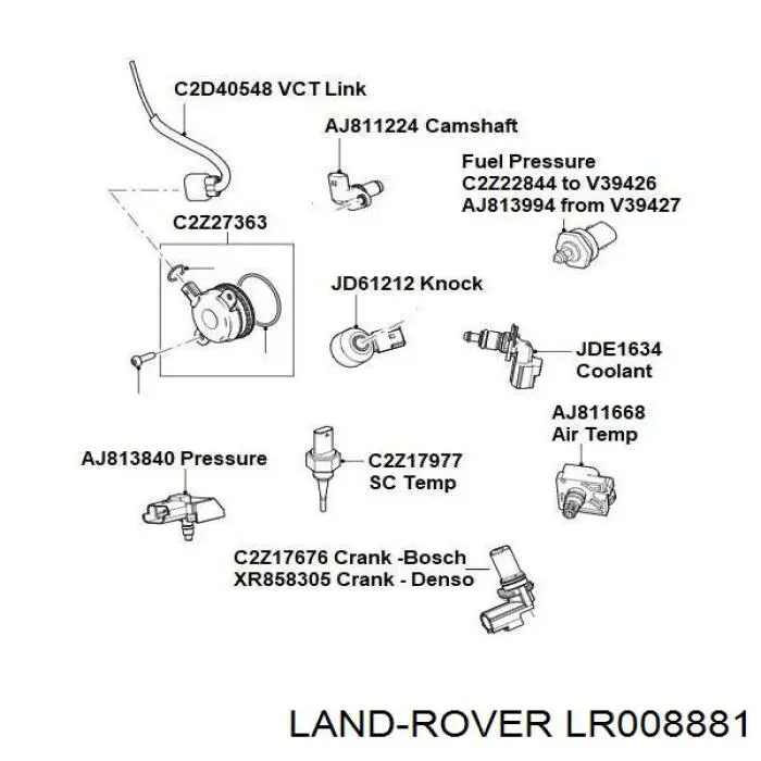 LR008881 Land Rover sensor de presion del colector de admision