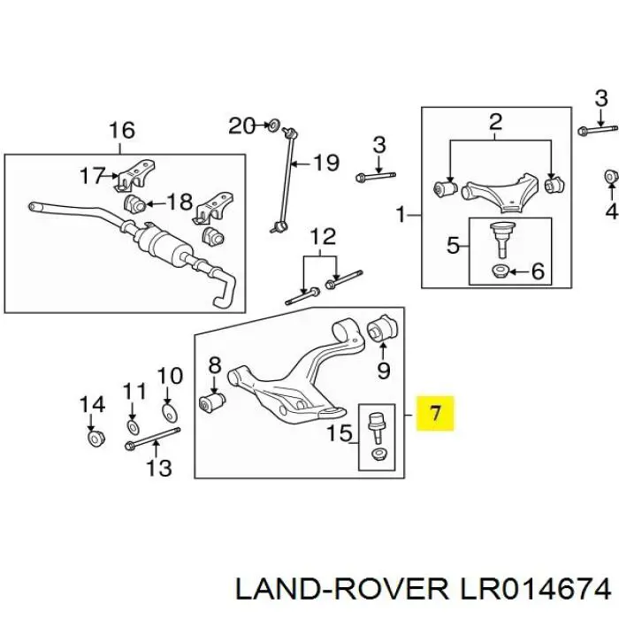 LR014674 Land Rover barra oscilante, suspensión de ruedas delantera, inferior izquierda