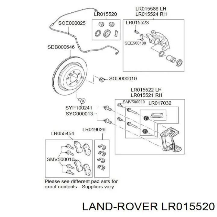 LR015520 Land Rover juego de reparación, pinza de freno trasero