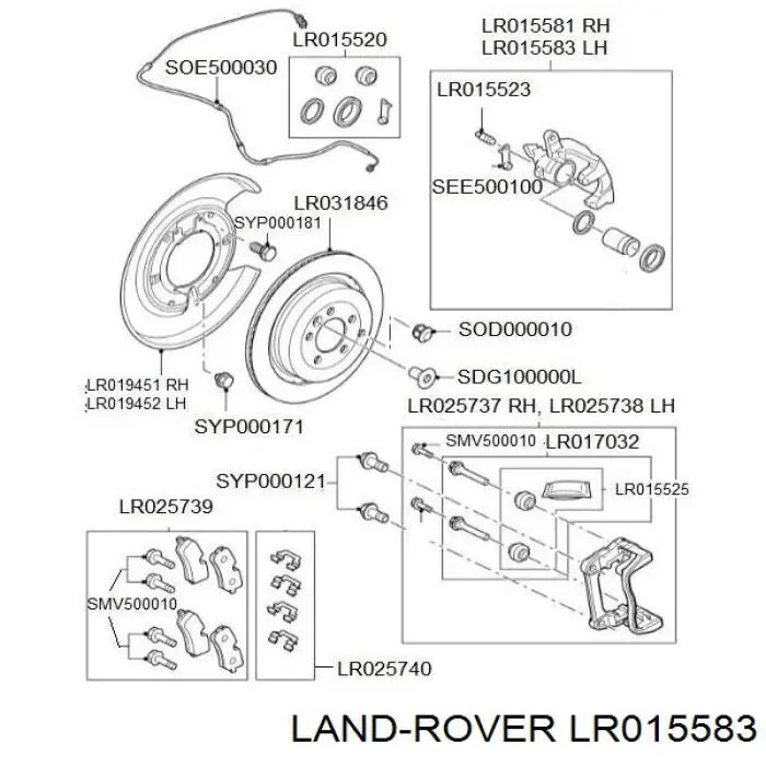 LR015583 Land Rover pinza de freno trasera izquierda