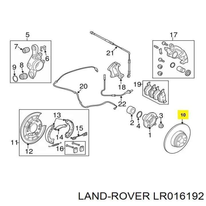 LR016192 Land Rover Freno de disco trasero