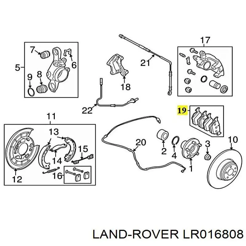 LR016808 Land Rover pastillas de freno traseras