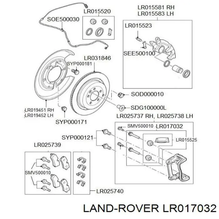 LR017032 Land Rover juego de reparación, pinza de freno trasero