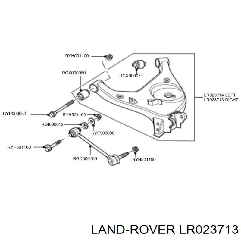 RGG000082 Land Rover brazo de suspensión trasero inferior derecho