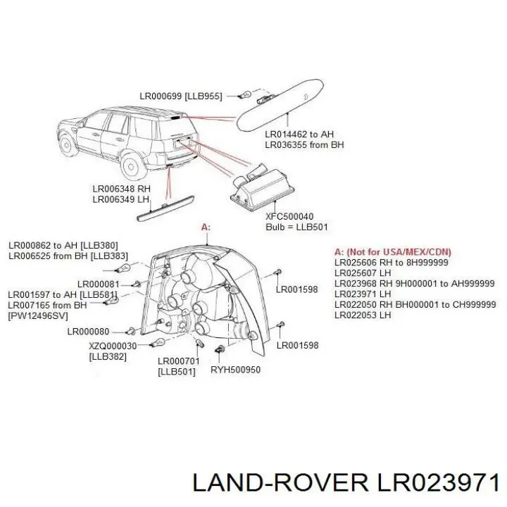 LR023971 Land Rover piloto posterior izquierdo