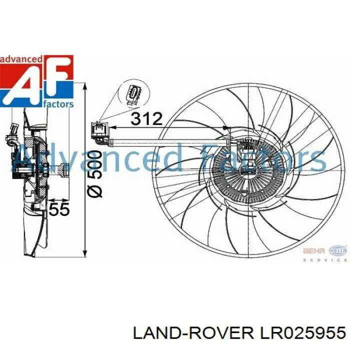 LR025955 Land Rover ventilador (rodete +motor refrigeración del motor con electromotor completo)