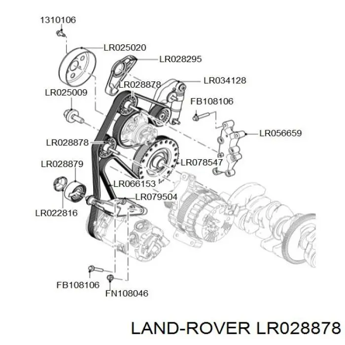 LR028878 Britpart polea inversión / guía, correa poli v