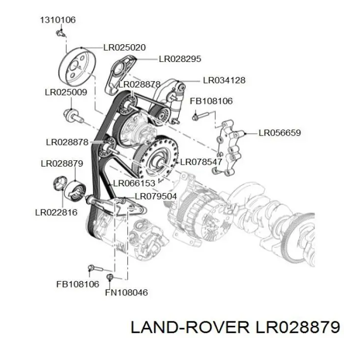 LR028879 Land Rover polea inversión / guía, correa poli v