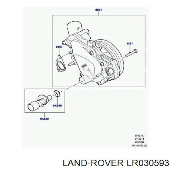 LR030593 Land Rover junta, bomba de agua