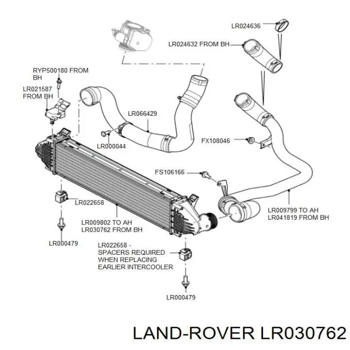 LR030762 Land Rover radiador de aire de admisión