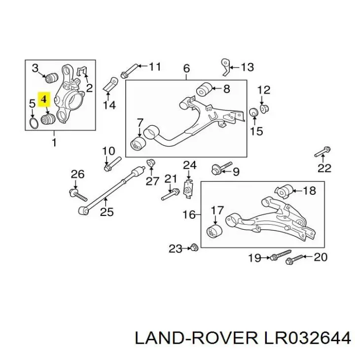 LR032644 Land Rover silentblock de mangueta trasera