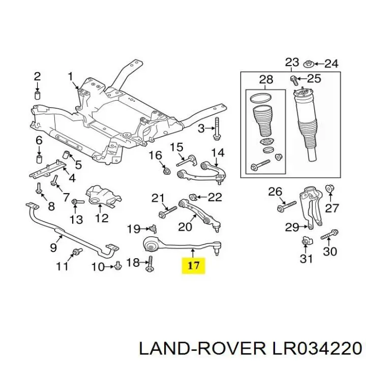 LR113703 Land Rover barra oscilante, suspensión de ruedas delantera, inferior izquierda