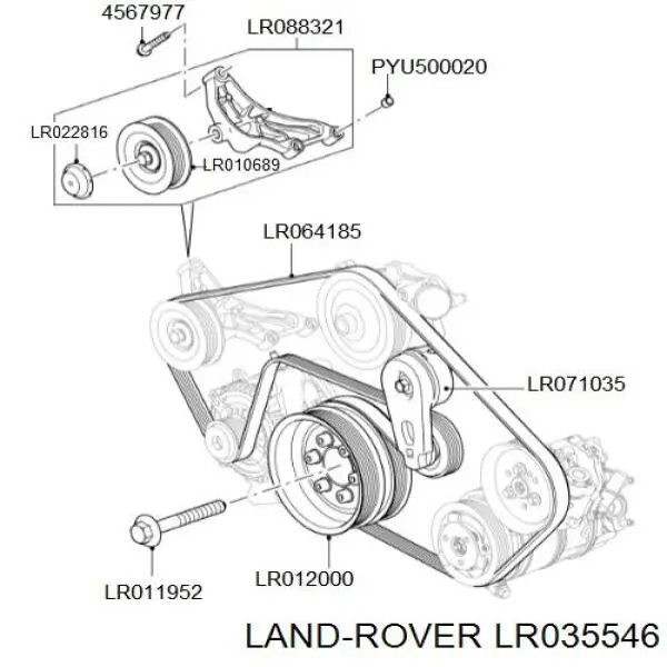 LR035546 Land Rover tensor de correa, correa poli v