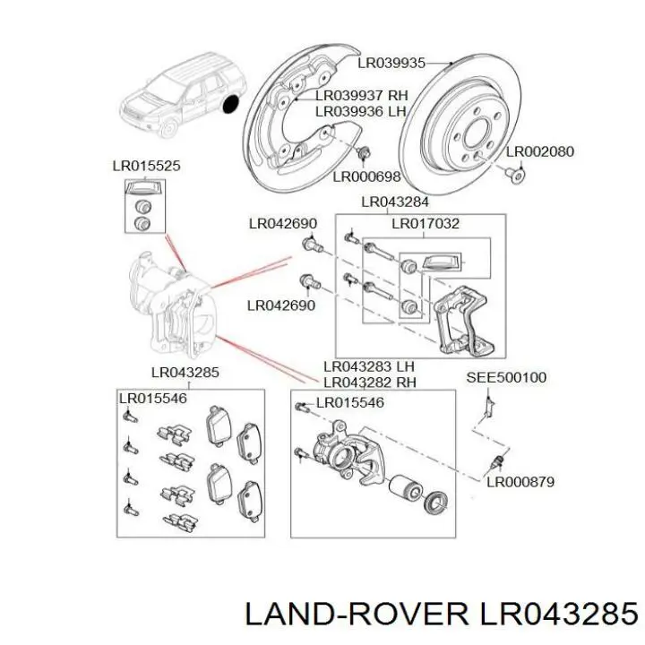 LR043285 Land Rover Pastillas freno traseras