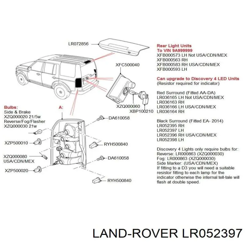 LR052397 Land Rover piloto posterior izquierdo