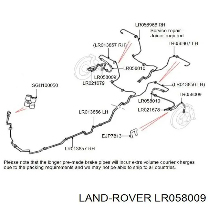 LR058009 Land Rover tubo flexible de frenos trasero