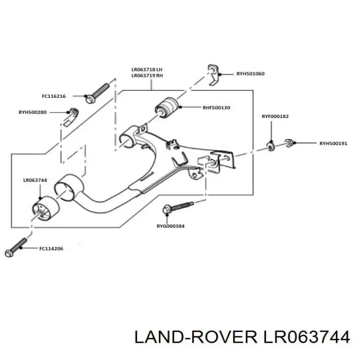 LR063744 Land Rover silentblock de brazo de suspensión trasero superior