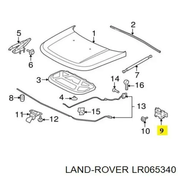 LR065340 Land Rover cerradura de capo izquierda