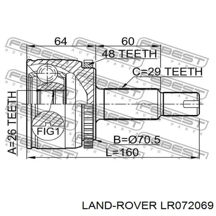 LR072069 Land Rover árbol de transmisión delantero izquierdo