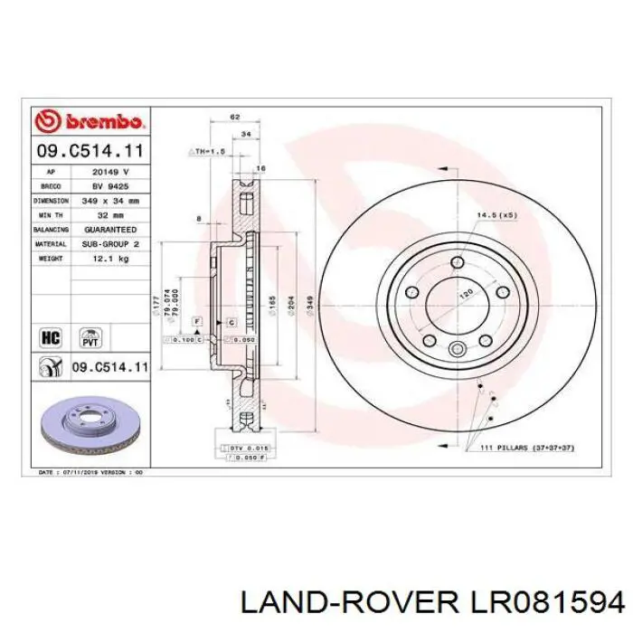 Frenos delanteros Land Rover LR081594 precio, desde 113,51 EUR