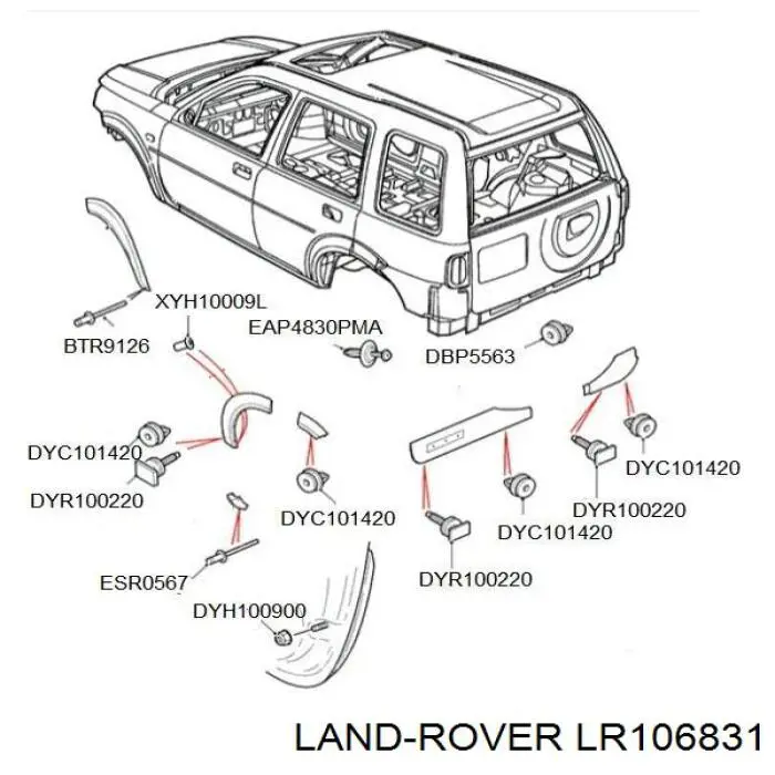 LR106831 Land Rover clips de fijación de moldura de puerta