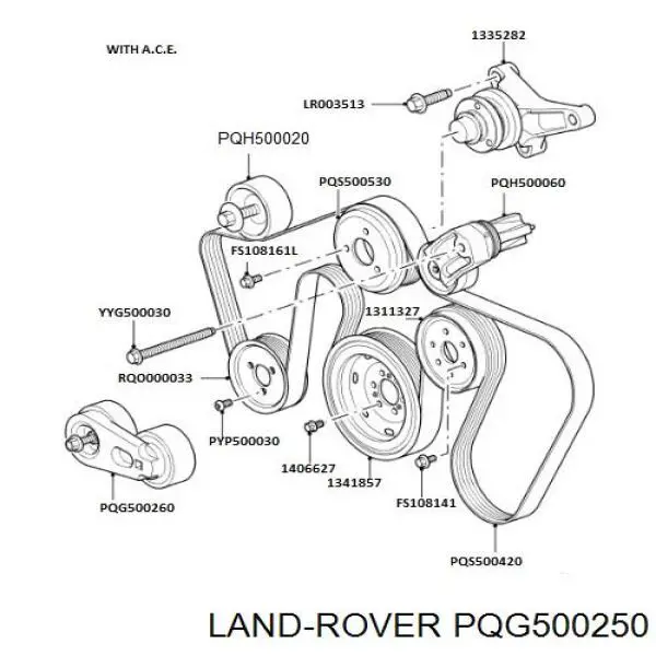 PQG500250 Land Rover tensor de correa, correa poli v