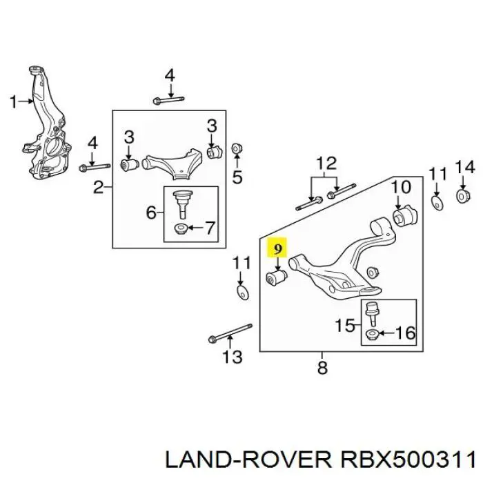 Silentblock de suspensión delantero inferior LAND ROVER RBX500311