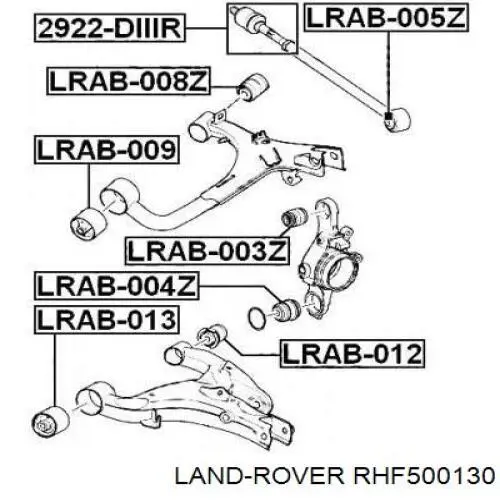 RHF500061 Land Rover Silentblock del brazo superior de suspensión trasera