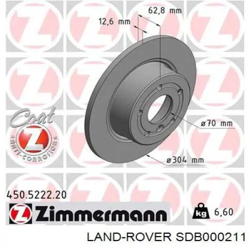 SDB000211 Land Rover Freno de disco trasero