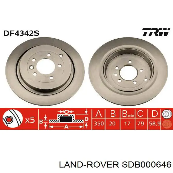 Disco de freno trasero Land Rover SDB000646 precio, desde 56,30 EUR