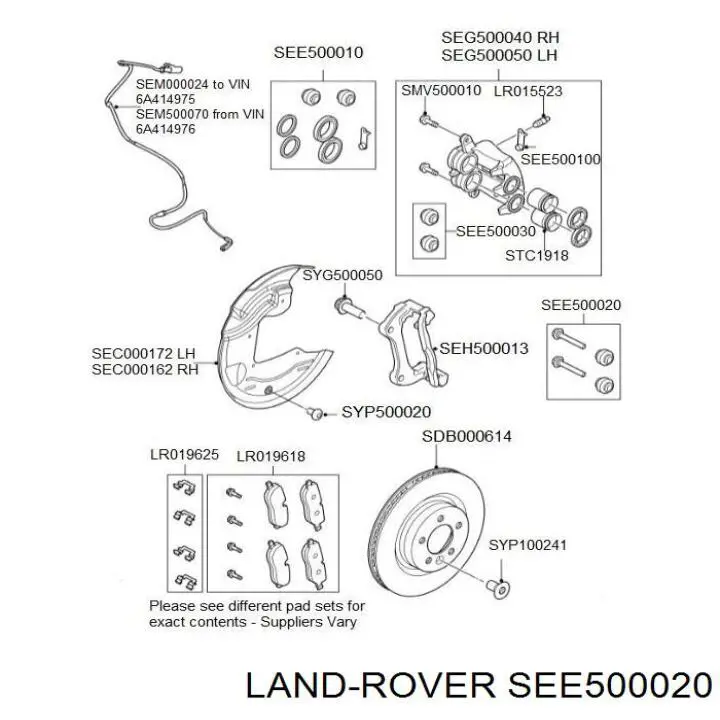 SEE500020 Land Rover juego de reparación, pinza de freno delantero