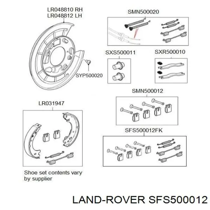 SFS500012 Land Rover juego de zapatas de frenos, freno de estacionamiento