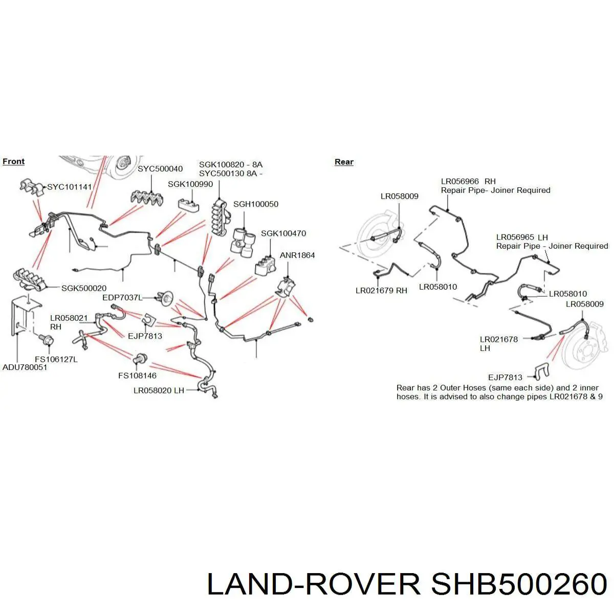 SHB500260 Land Rover tubo flexible de frenos delantero izquierdo