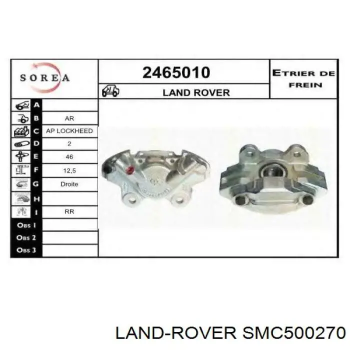 SMC500270 Land Rover pinza de freno trasero derecho