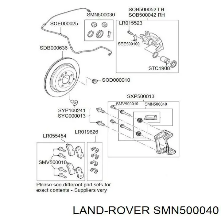 SMN500040 Land Rover juego de reparación, pinza de freno trasero