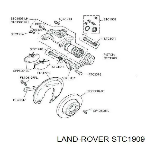 STC1909 Land Rover juego de reparación, pinza de freno delantero