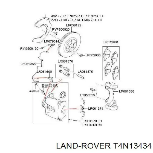 T4N13434 Land Rover pastillas de freno delanteras