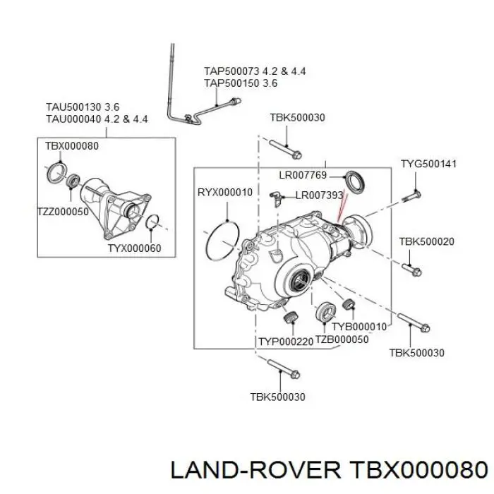 TBX000080 Land Rover anillo retén, diferencial eje delantero