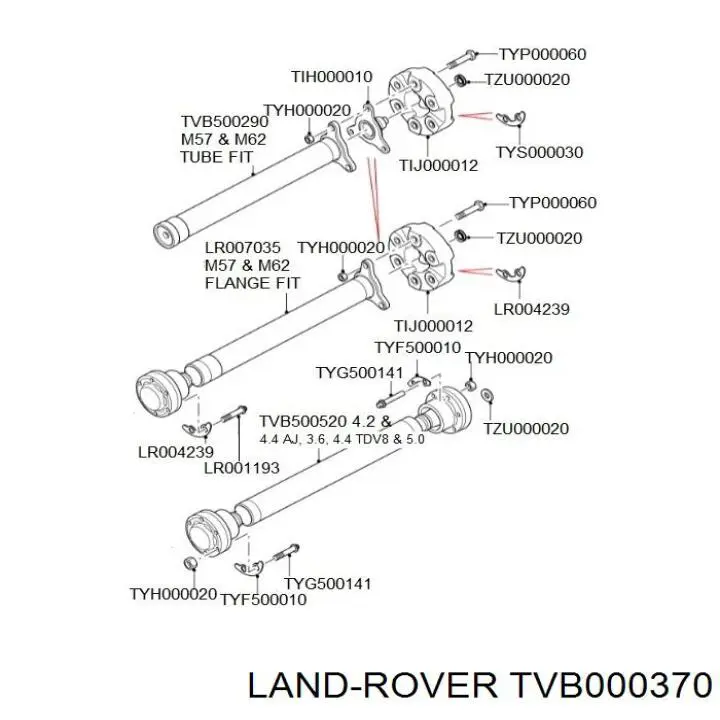 Transmisión cardán, eje delantero para Land Rover Range Rover (L322)