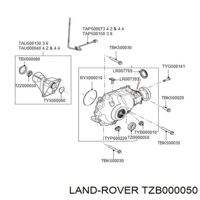 TZB000050 Land Rover anillo retén, diferencial eje delantero