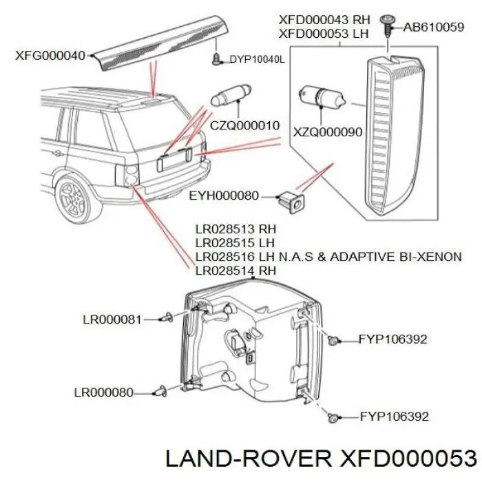 XFD000053 Land Rover piloto de marcha atrás trasero