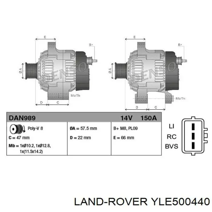 LR133564 Land Rover Alternador de coche