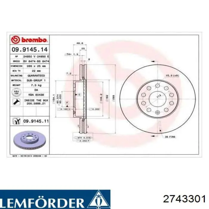 Freno de disco delantero Volkswagen Caddy 2 9K9