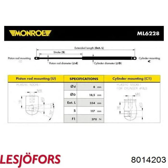 Comprar 8014203 Lesjofors Amortiguador de capó
