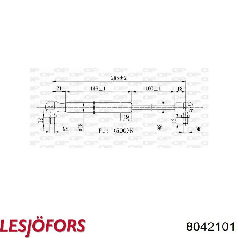 8042101 Lesjofors muelle neumático, capó de motor derecho