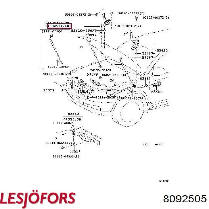 8092505 Lesjofors muelle neumático, capó de motor