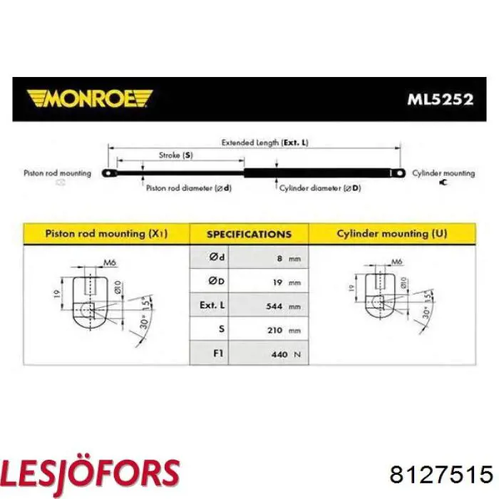 1621830 Ford amortiguador de maletero